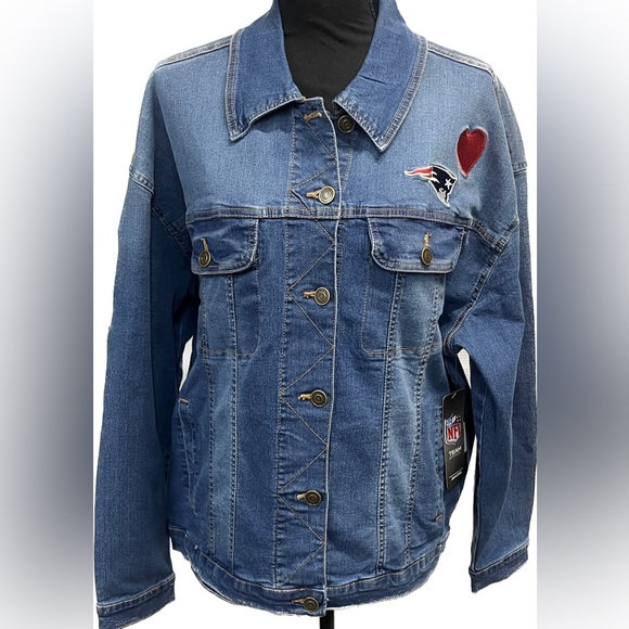 Patriots New England NFL NWT Denim Jean Jacket Embroidered XL 15-17 Football - Picture 13 of 13